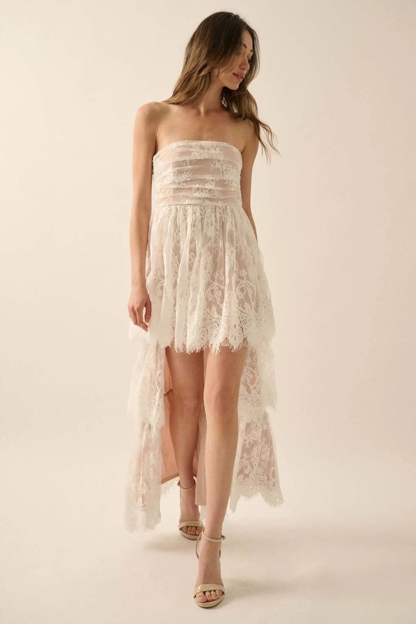 Dreams of Love Layered Lace High-Low Maxi Dress