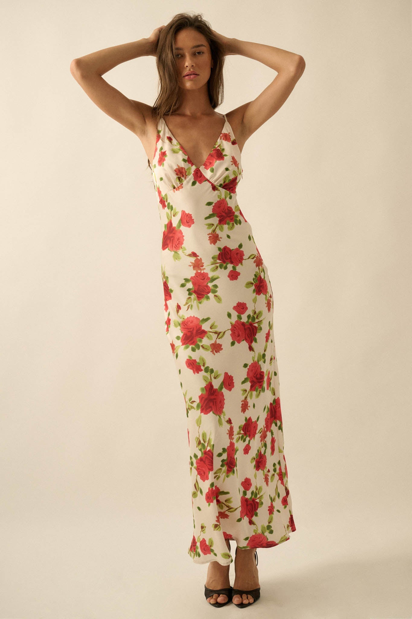 Sweetest Rose Floral-Print Satin Maxi Slip Dress