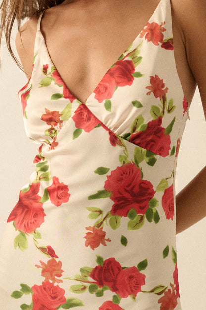 Sweetest Rose Floral-Print Satin Maxi Slip Dress