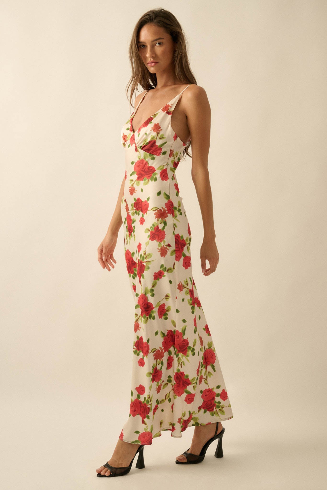 Sweetest Rose Floral-Print Satin Maxi Slip Dress