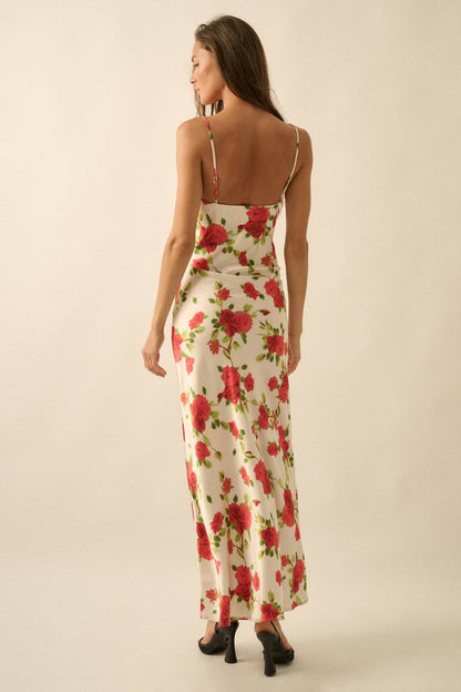 Sweetest Rose Floral-Print Satin Maxi Slip Dress