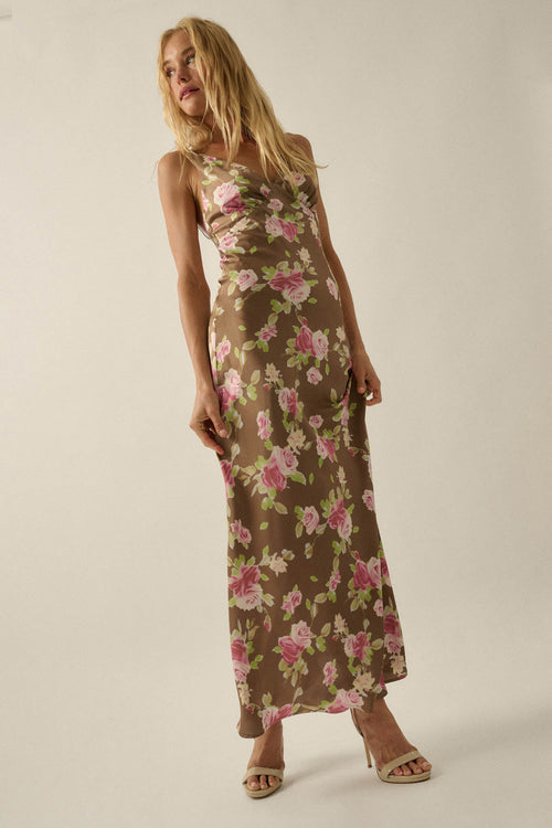 Sweetest Rose Floral-Print Satin Maxi Slip Dress