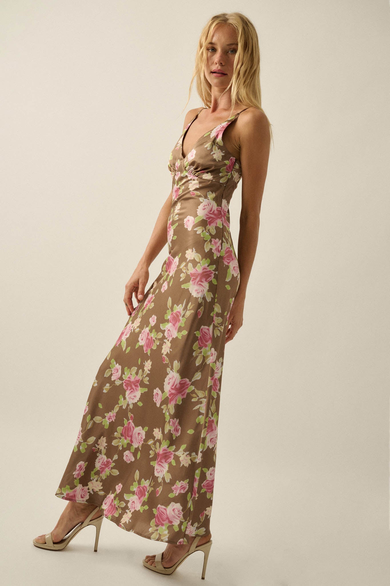Sweetest Rose Floral-Print Satin Maxi Slip Dress