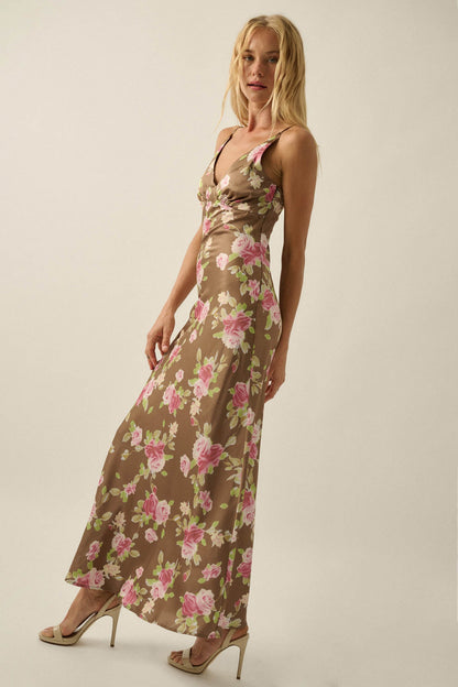 Sweetest Rose Floral-Print Satin Maxi Slip Dress