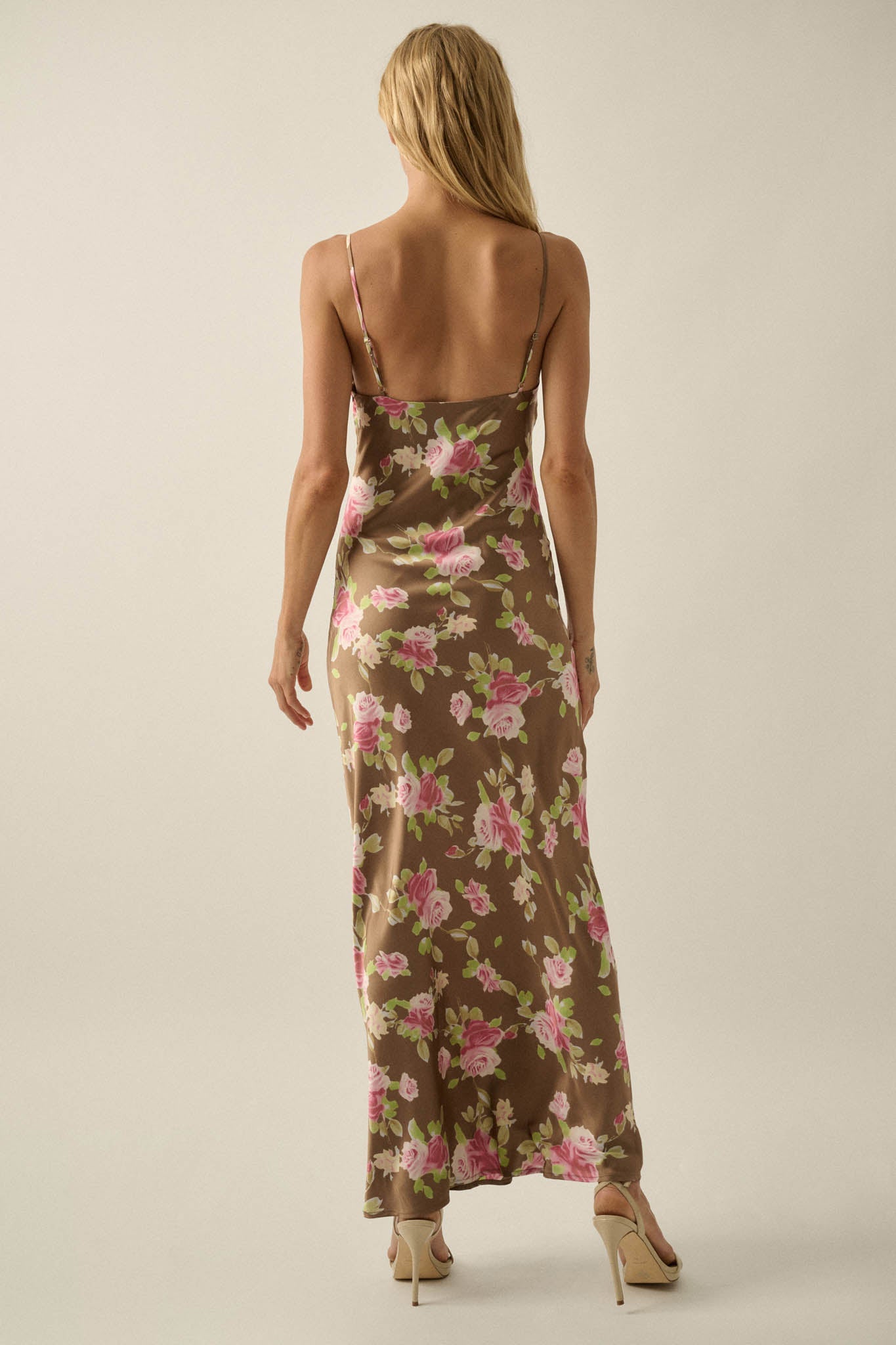 Sweetest Rose Floral-Print Satin Maxi Slip Dress
