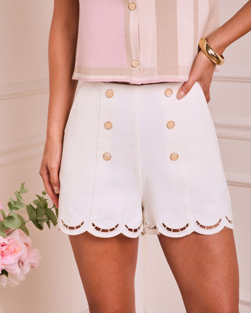 Faded Willow Twill Scallop Hem Mid Rise Short