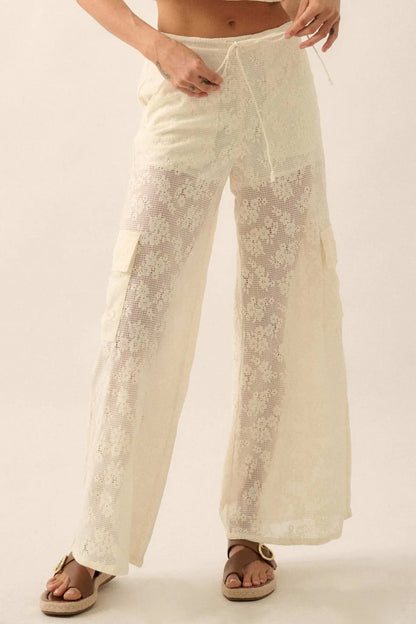 Light as Air Floral Lace Drawstring Cargo Pants