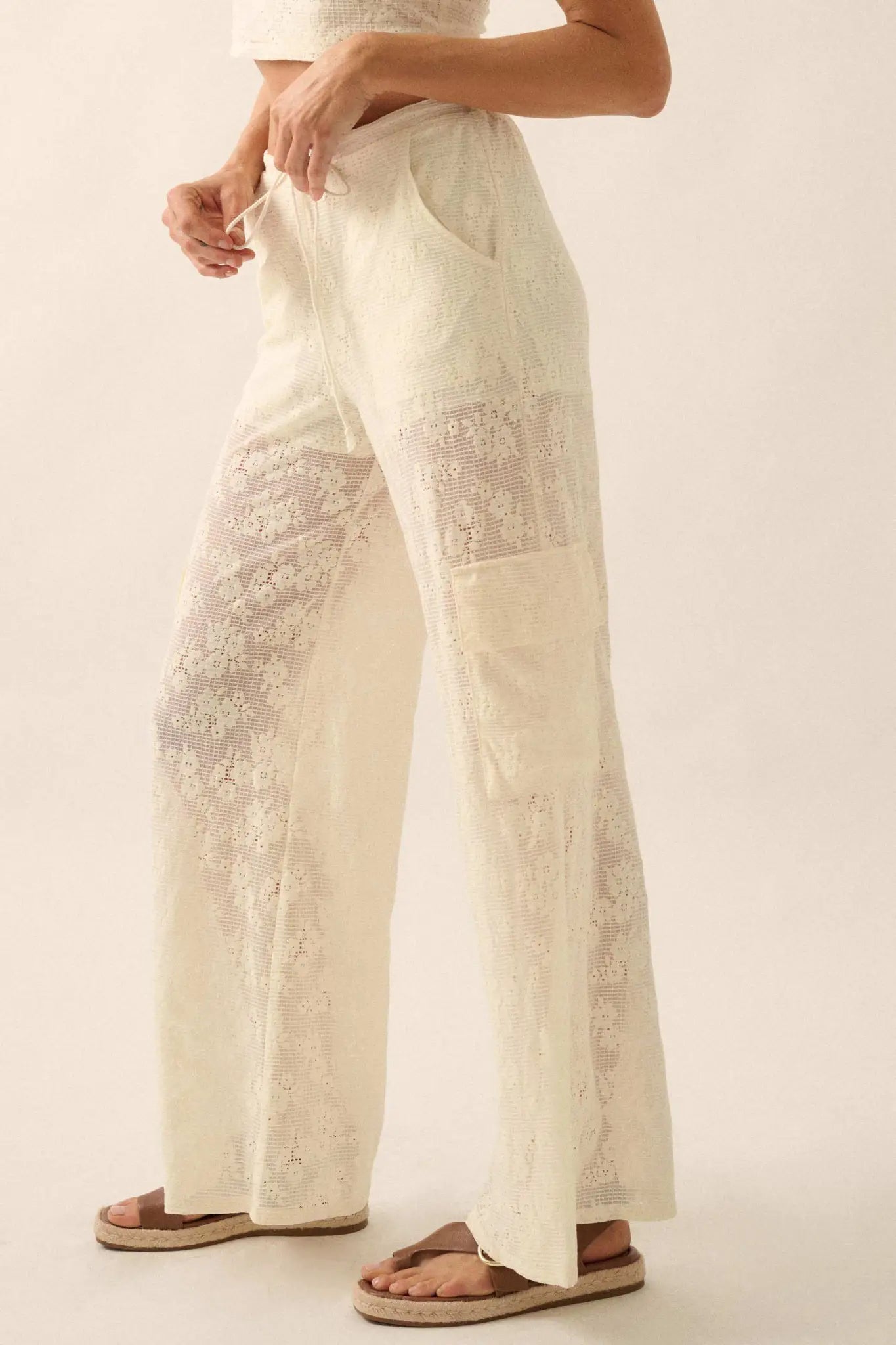 Light as Air Floral Lace Drawstring Cargo Pants