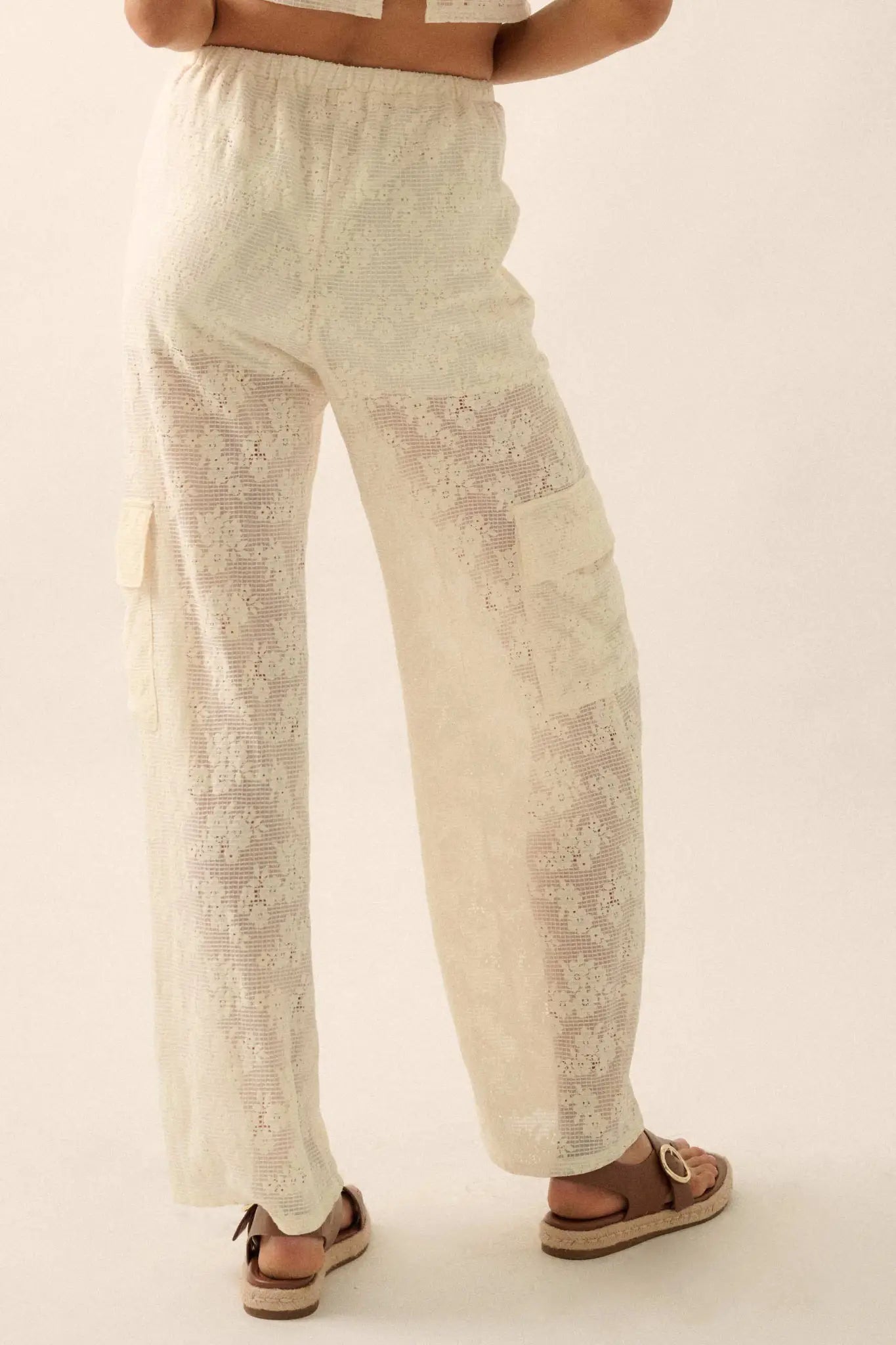 Light as Air Floral Lace Drawstring Cargo Pants