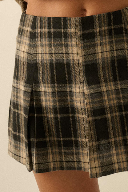 Plaid Mood Pleated Flannel Mini Skort