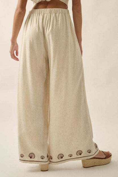 For Shore Shell-Embroidered Wide-Leg Pocket Pants