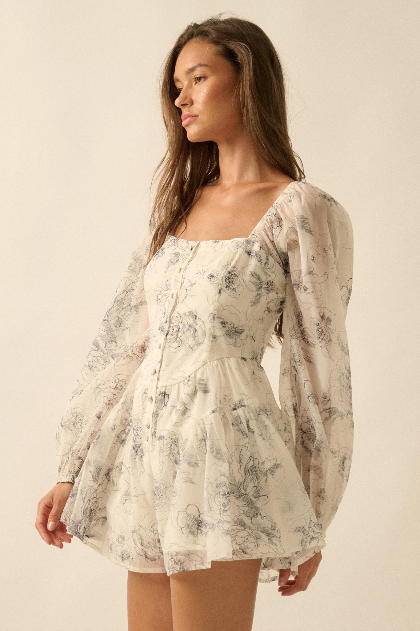 Airy Blossoms Floral Organza Tiered Ruffle Romper