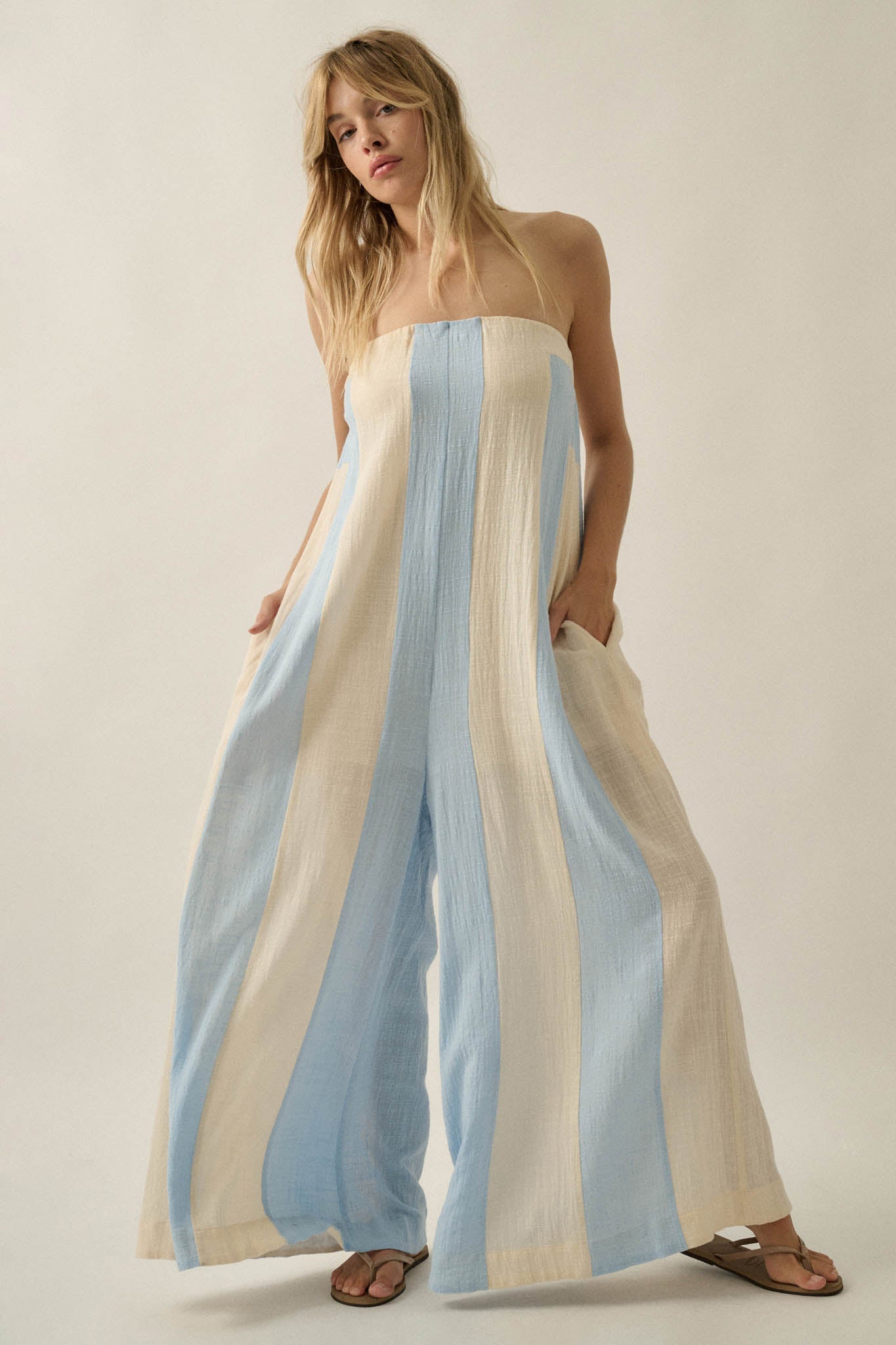 Ready to Flow Colorblock Gauze Strapless Jumpsuit