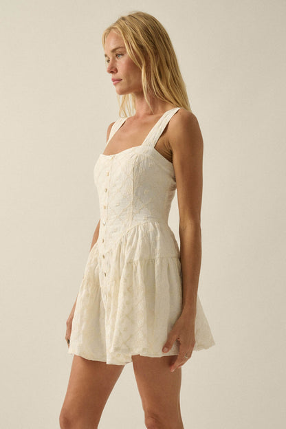 Flirty Blooms Embroidered Tiered Ruffle Romper