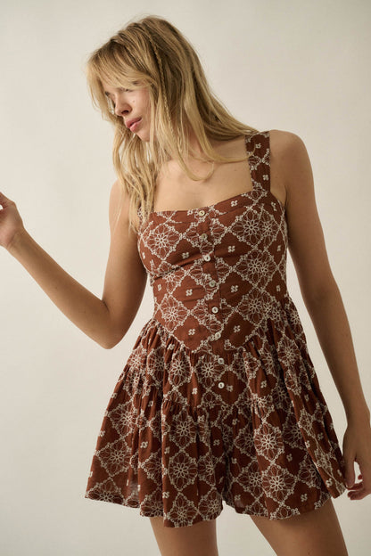 Flirty Blooms Embroidered Tiered Ruffle Romper