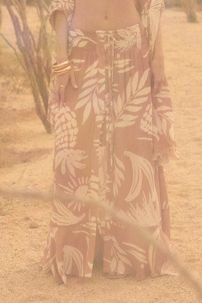 Hawaiian Holiday Tropical-Print Button Maxi Skirt