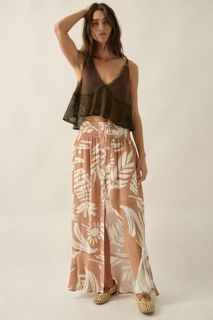 Hawaiian Holiday Tropical-Print Button Maxi Skirt