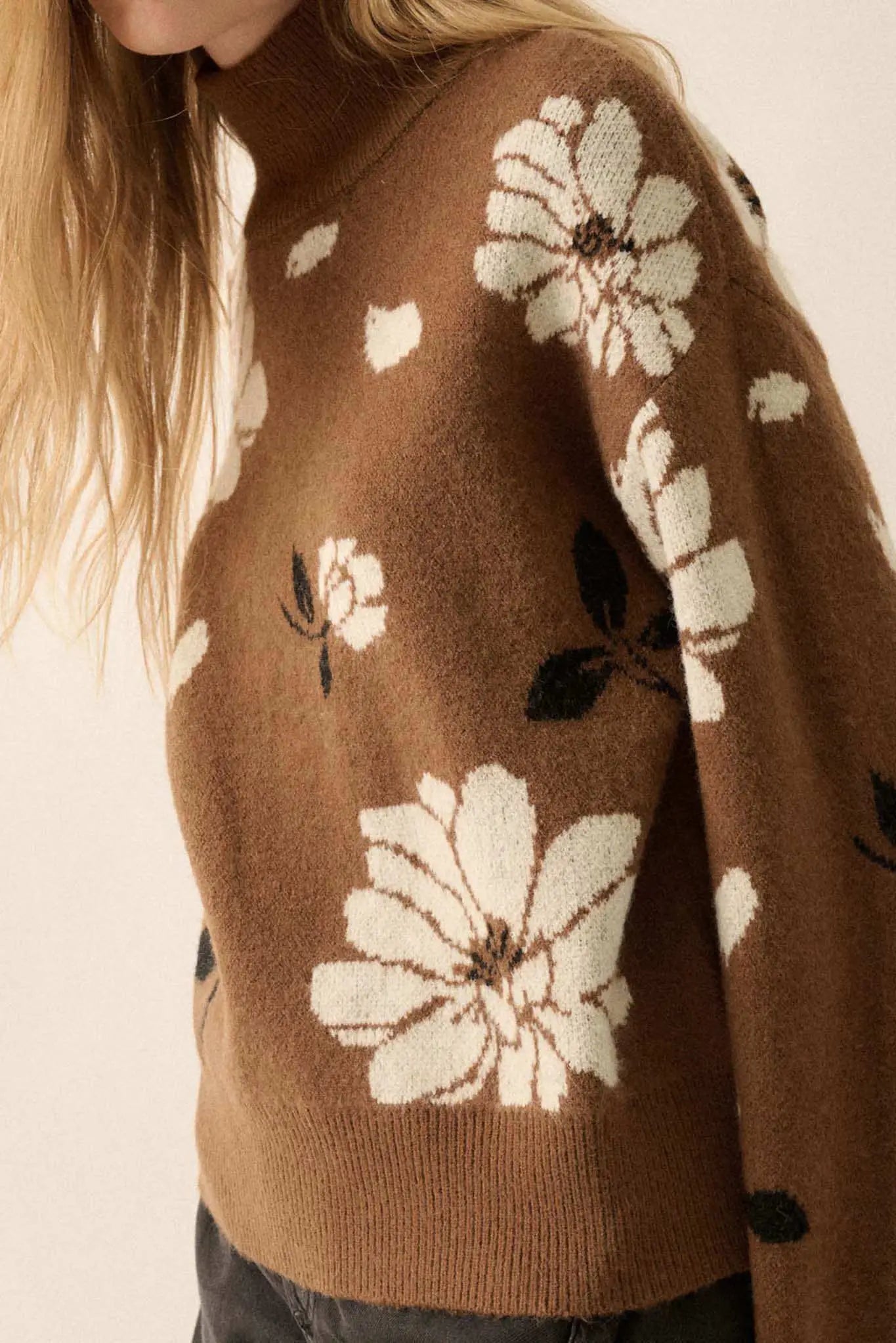 Winter Bouquet Mock-Neck Floral Jacquard Sweater