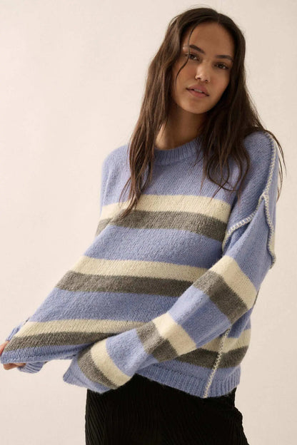 Just My Stripe Exposed-Seam Striped Knit Sweater