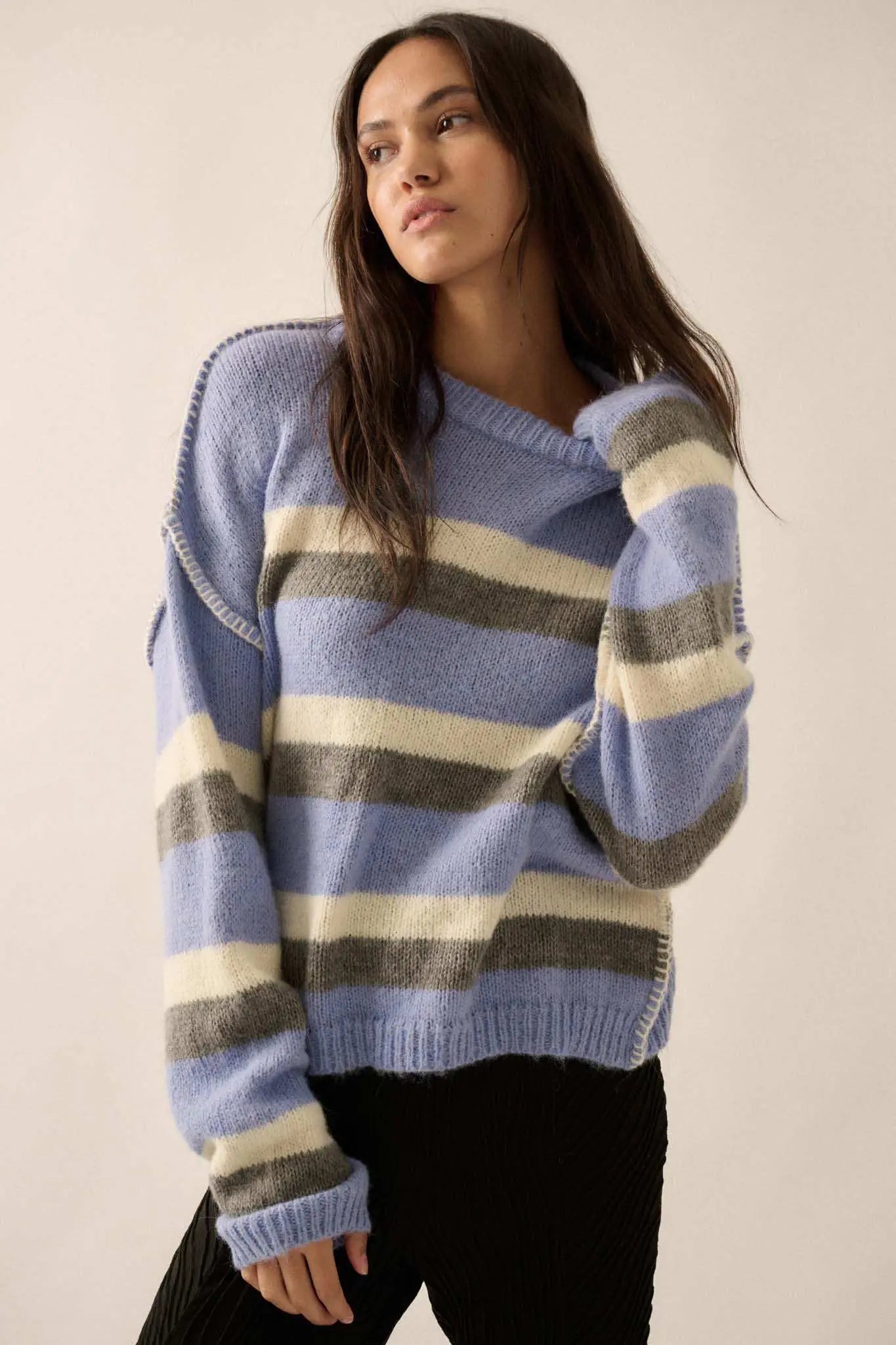 Just My Stripe Exposed-Seam Striped Knit Sweater