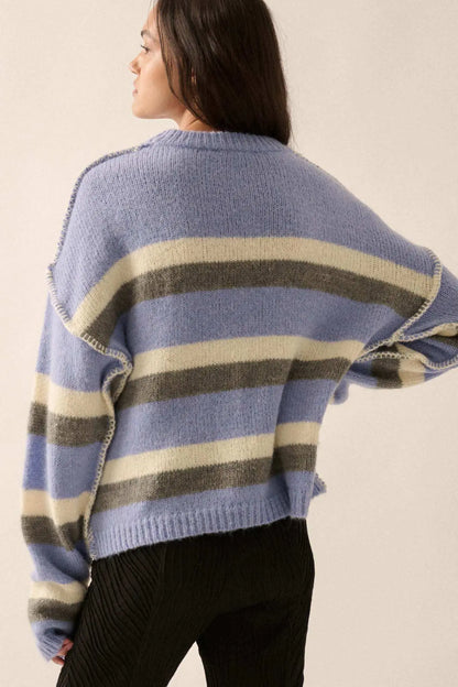 Just My Stripe Exposed-Seam Striped Knit Sweater