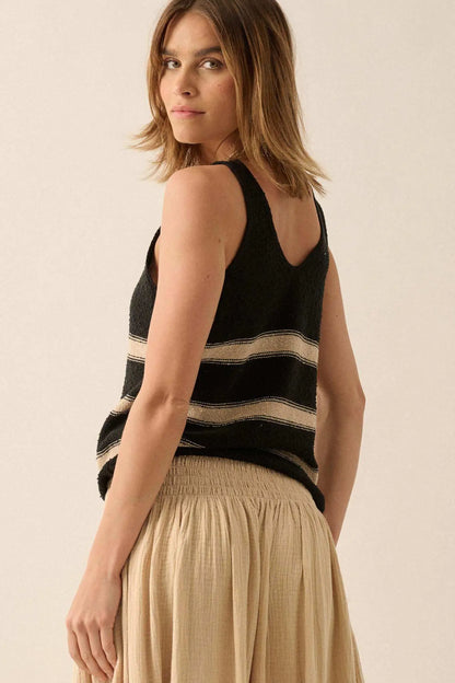 Time Flies Striped Textured Knit Sweater Tank Top