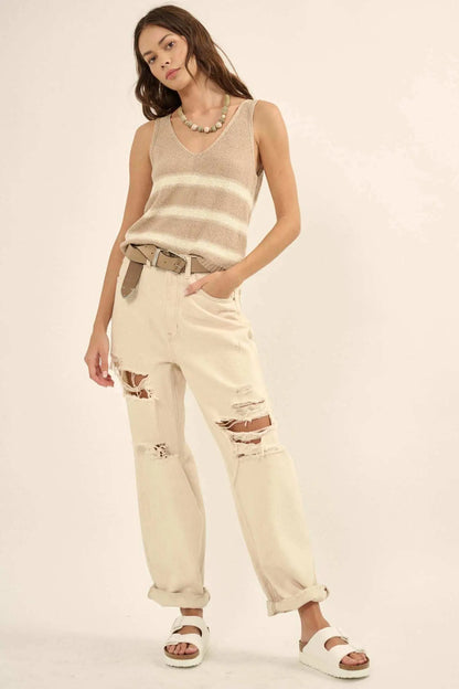 Time Flies Striped Textured Knit Sweater Tank Top