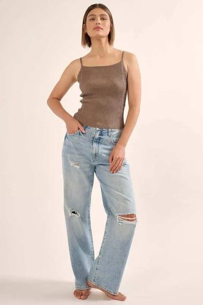 Shaper Fit Straight Neck Rib-Knit Cami Top