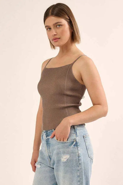 Shaper Fit Straight Neck Rib-Knit Cami Top