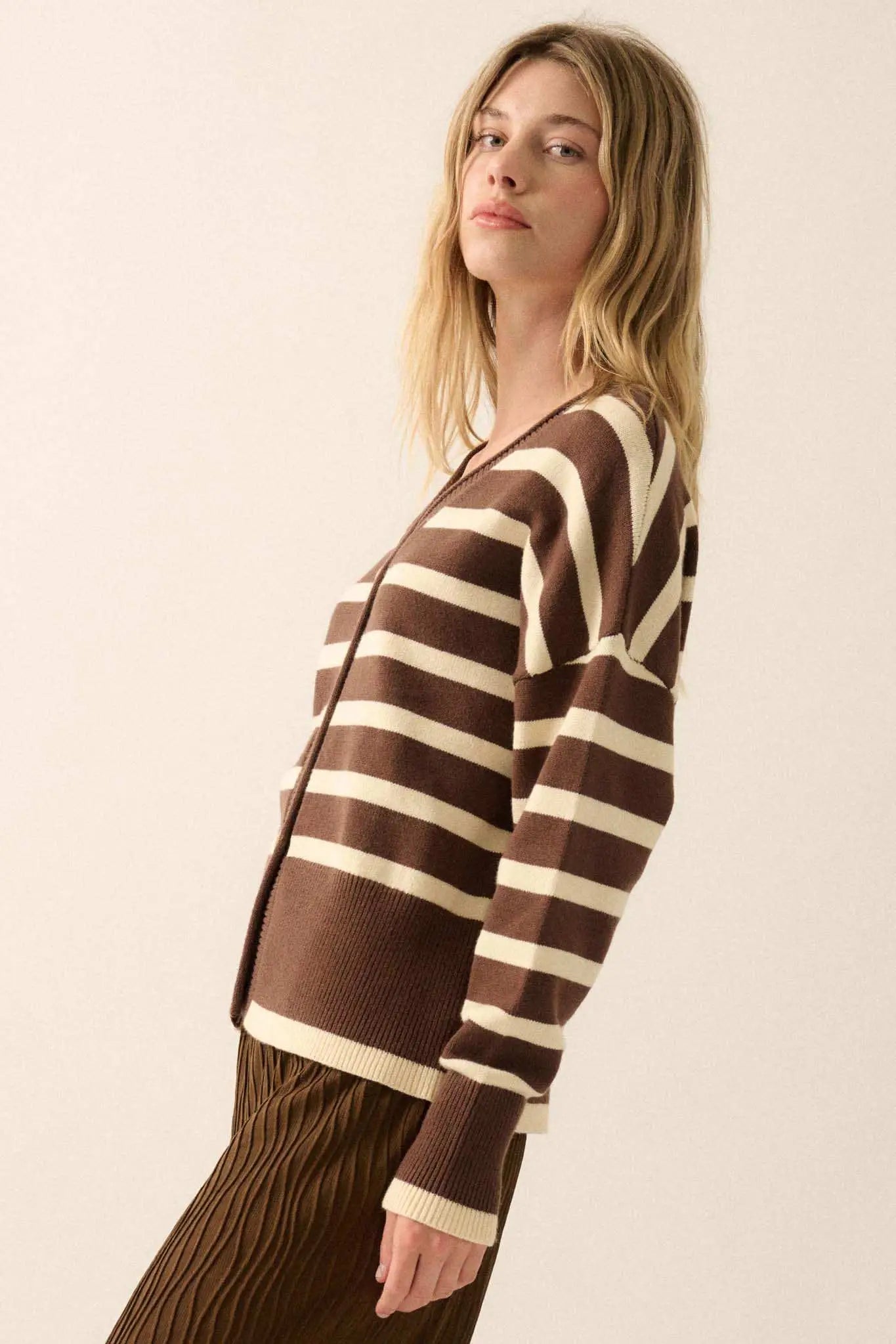 Taking Notes Striped Button-Front Cardigan