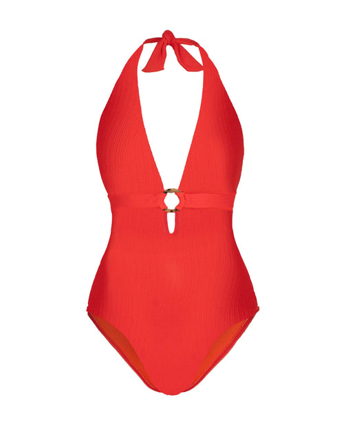 Gabrielle Halter One Piece In Guava Red Texture