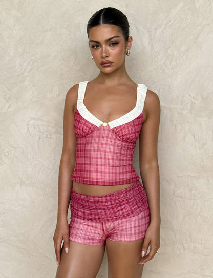 AMARAN TOP - RED : RED CHECK