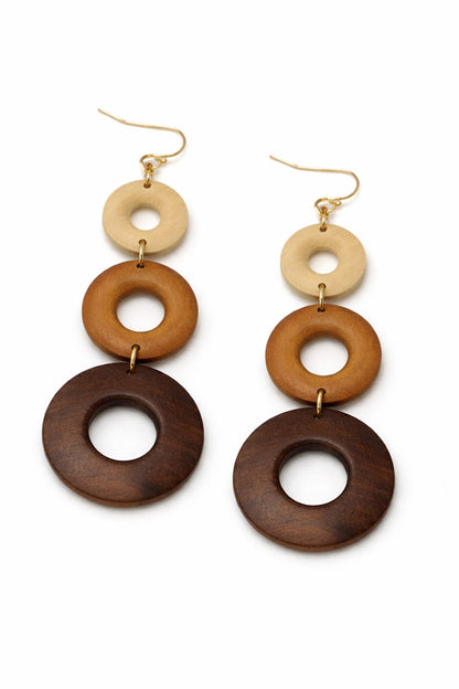 Topanga Three-Tone Wood Hoop Dangle Earrings