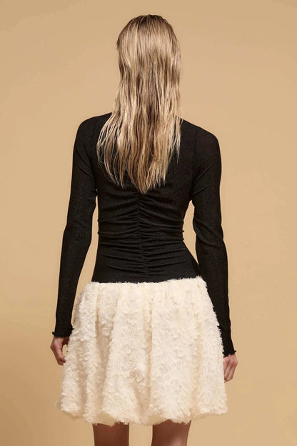 Winter Skies Ruched Mock-Neck Bubble Mini Dress