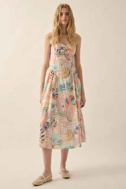 Meet Me in Miami Tropical Motif-Print Midi Dress