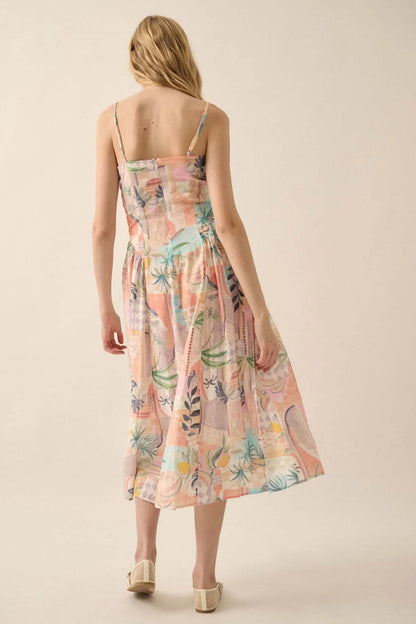Meet Me in Miami Tropical Motif-Print Midi Dress