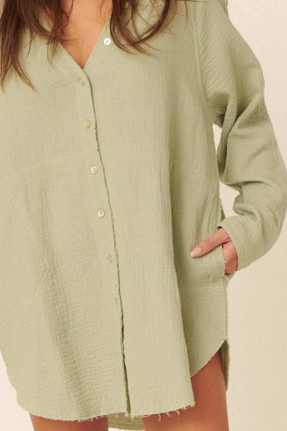 Sunday Vibes Crinkle Cotton Mini Shirt Dress