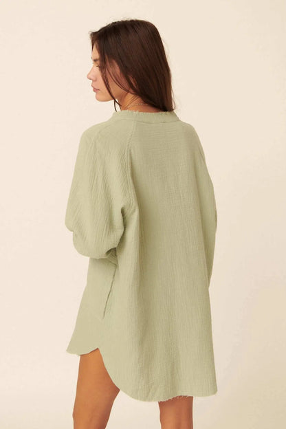 Sunday Vibes Crinkle Cotton Mini Shirt Dress