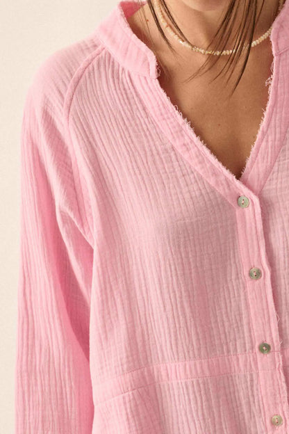 Sunday Vibes Crinkle Cotton Mini Shirt Dress