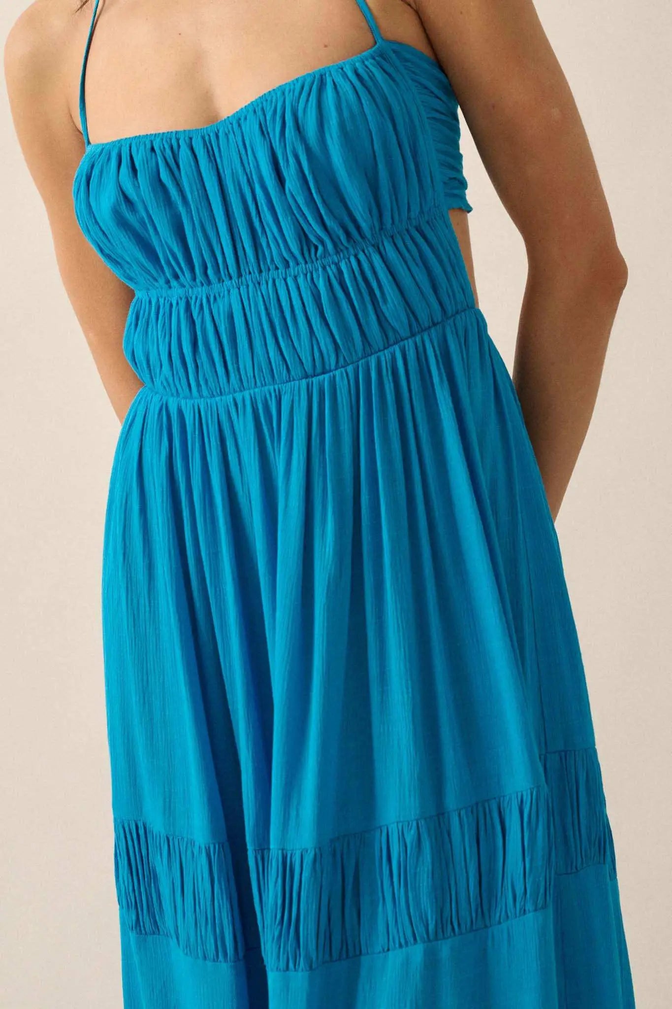 Tier to Stay Tiered Tie-Back Halter Maxi Dress