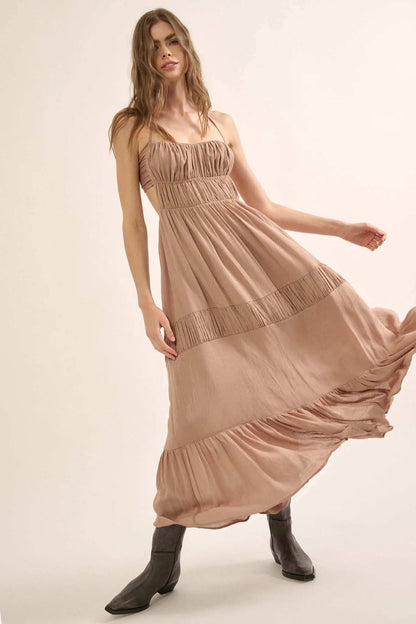 Tier to Stay Tiered Tie-Back Halter Maxi Dress