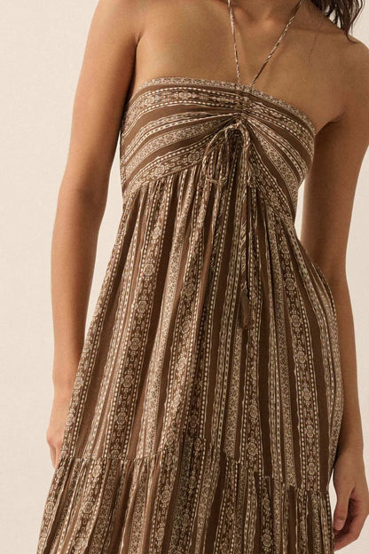 Traveling Soul Geo-Print Striped Halter Maxi Dress
