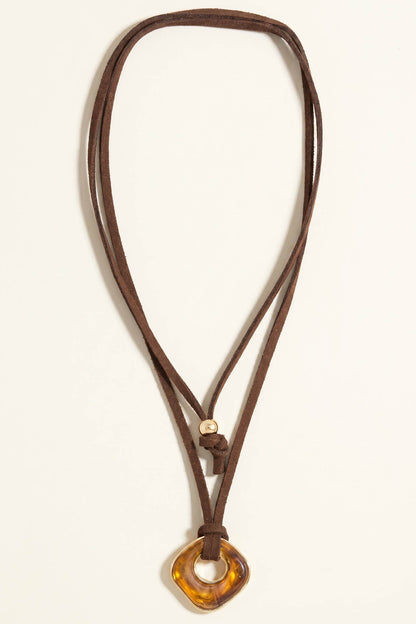 Antelo Tortoise Acrylic Ring Suede Cord Necklace
