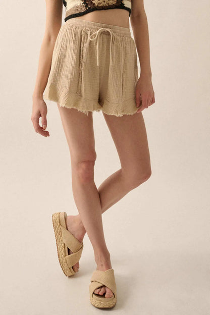 Ruffle and Ready Crinkle Cotton Raw-Edge Shorts