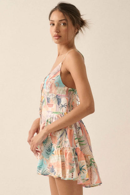 Miami Heat Tropical Motif-Print Tie-Front Romper