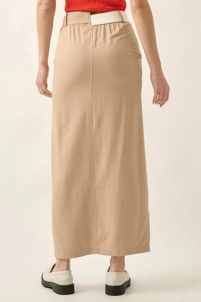 Step to It Asymmetrical-Waist Maxi Pencil Skirt