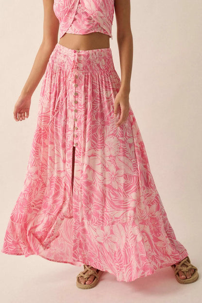 Tropical Treasure Floral Button-Front Maxi Skirt