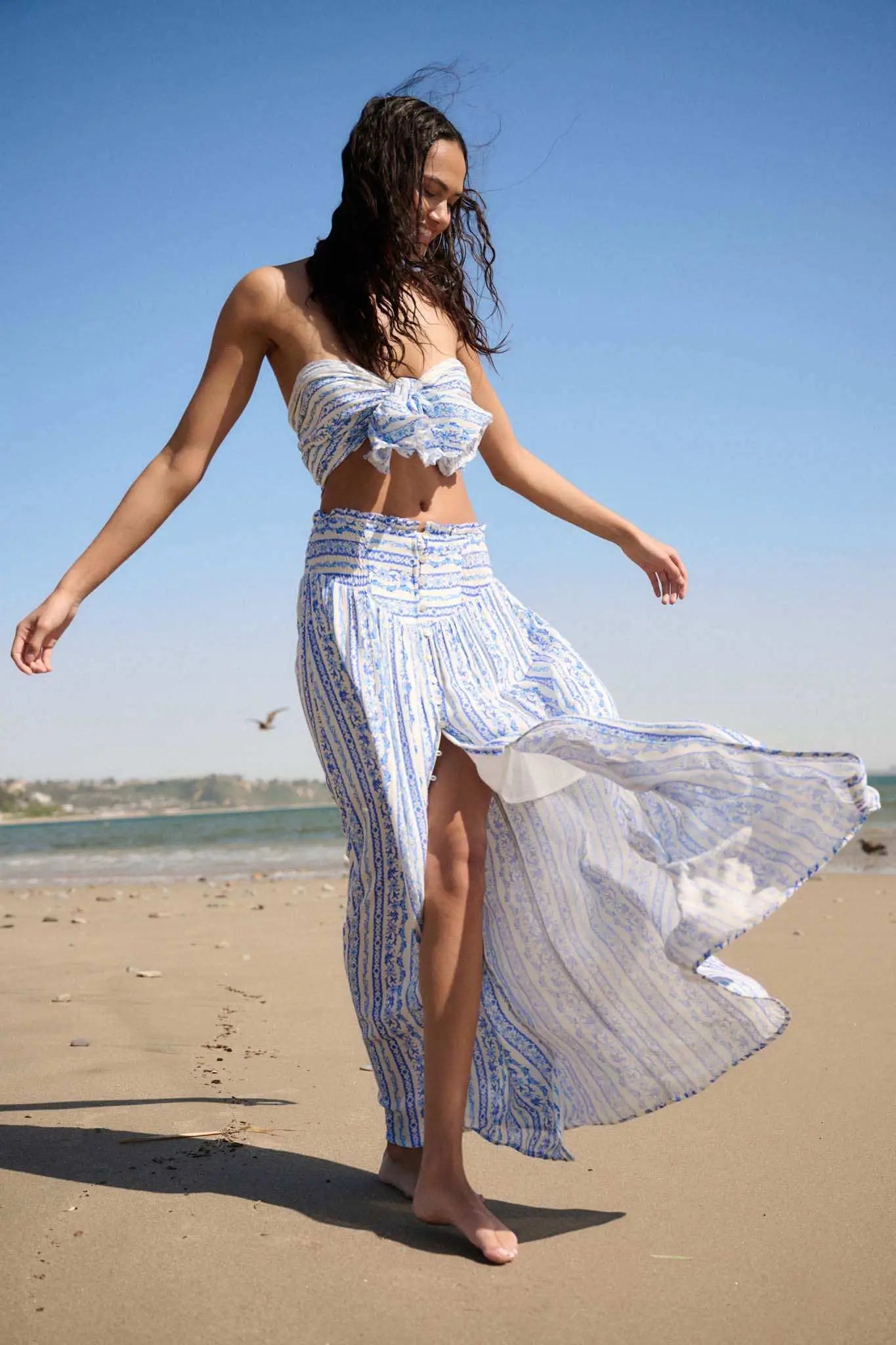 Wildflower Field Floral-Stripe Buttoned Maxi Skirt