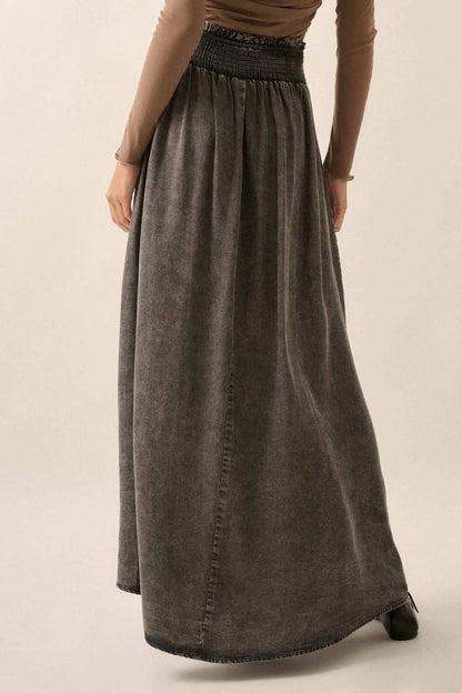Softest Storm Acid-Wash Denim Buttoned Maxi Skirt
