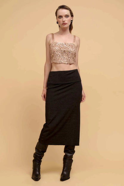 Make It Sparkle Shimmer Knit Foldover Midi Skirt